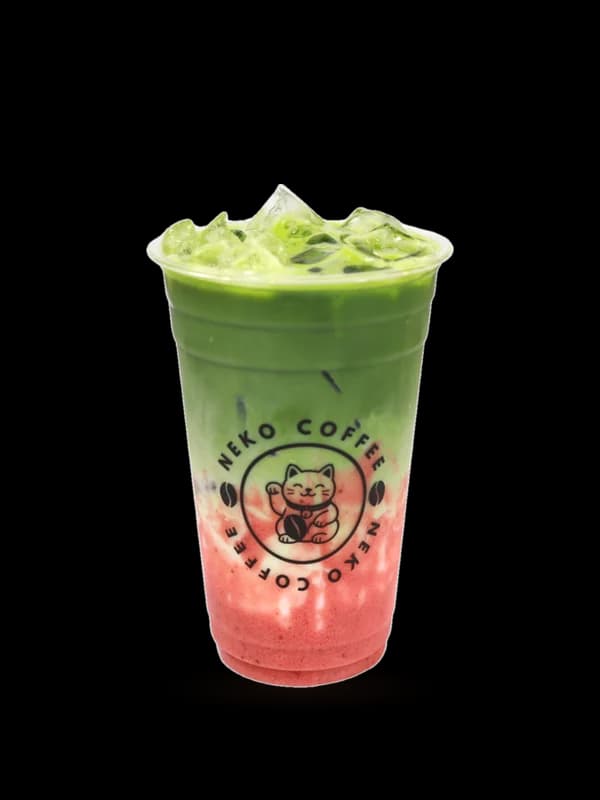 Matcha Strawberry Latte in a Neko Coffee cup