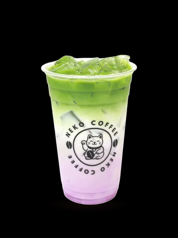 Matcha Ube in a Neko Coffee cup