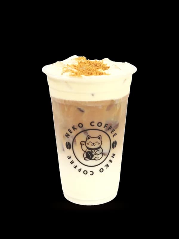 Salt Caramel Cream Latte in a Neko Coffee cup